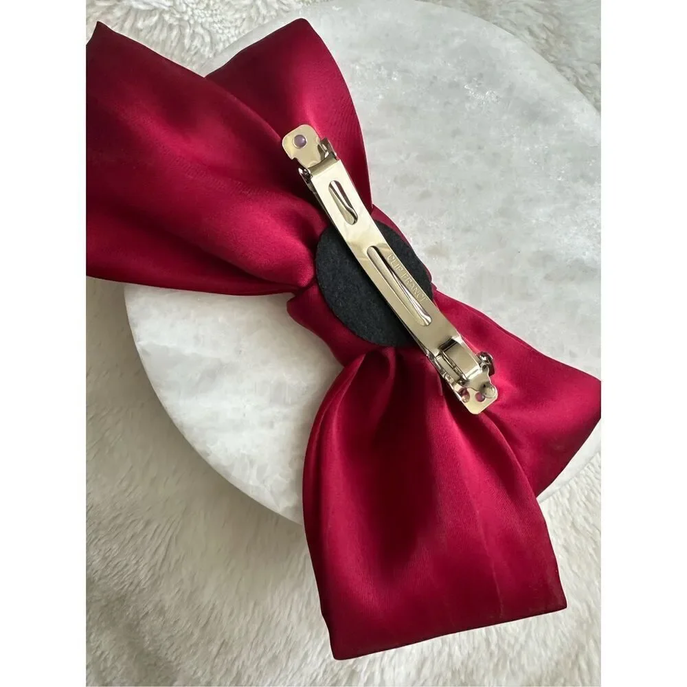 Red rose rhinestone embellished hair bow
